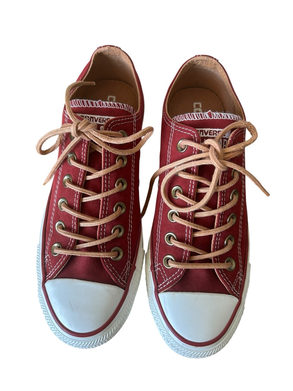 Converse Unisex Burgundy Low Top Sneakers with Tan Laces Size Mens 5 Women’s 7